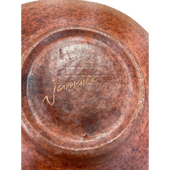 Jamaica Hand Made Etched Turtle Rattan Rim Terra Ceramic Bowl SKU 9598 - Picture 9 of 12